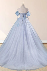 Erica | Elegant Dusty Blue Butterfly Off the Shoulder Quinceanera Dresses - Dusty Blue - PromDressClub